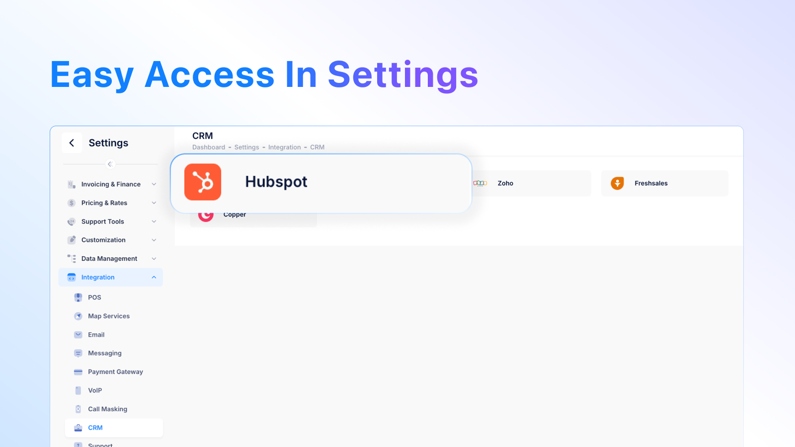 HubSpot in the integration section of Onro courier software.